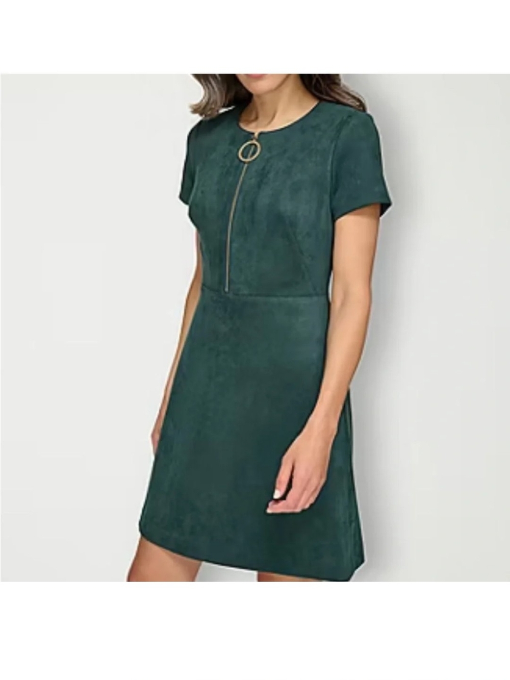 Calvin Klein Short Sleeve Dark Green Mini Dress with Ring-Zip